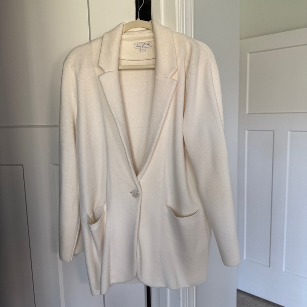J. Crew Cecile Ivory Women's Cream Relaxed Knit Cardigan Blazer Sweater